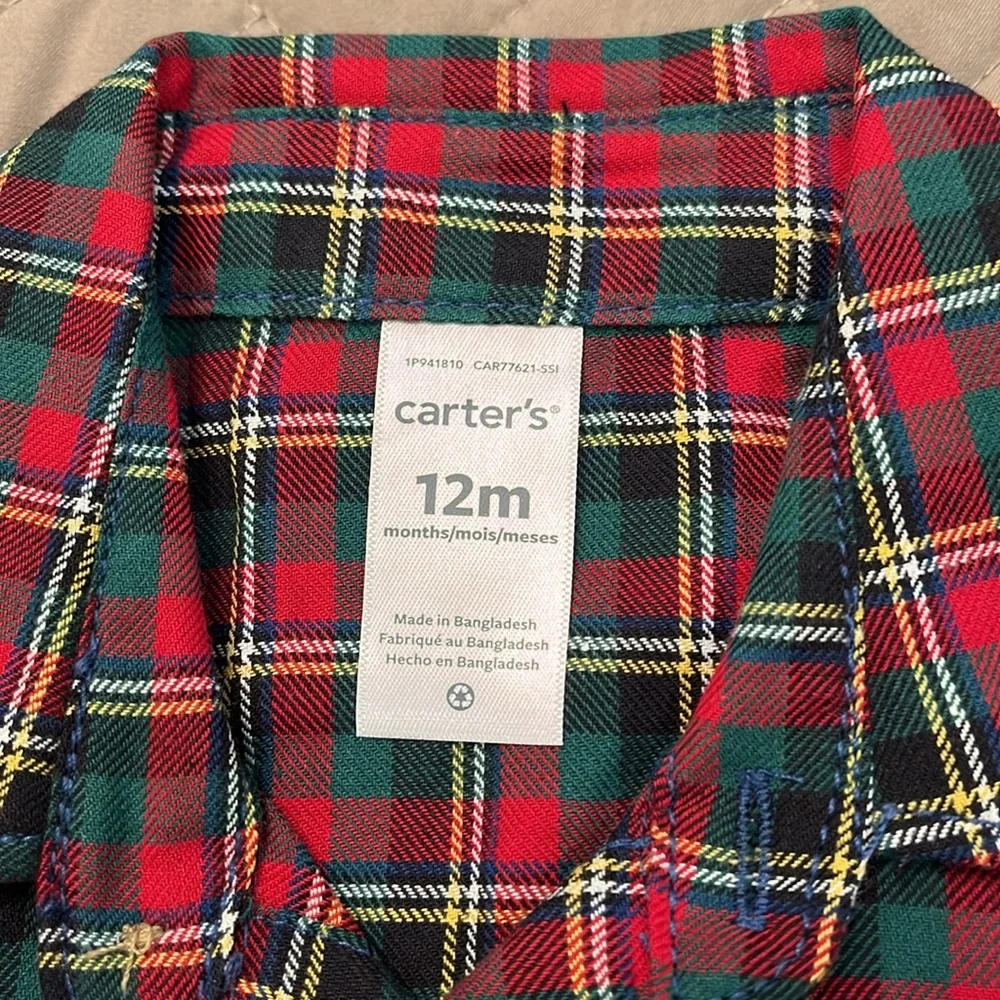 Carter Baby 2-Piece Plaid Button-Front Top & Pant Set/NWT/12M